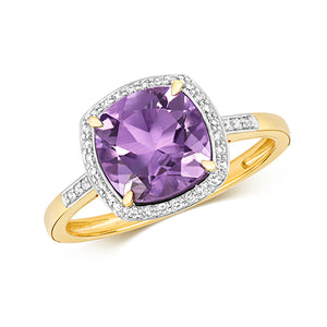 9ct Yellow Gold Diamond & Amethyst Ring - E Bixby Jewellers