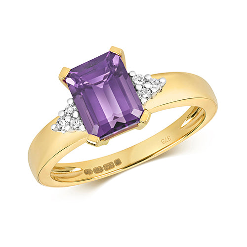 9ct Yellow Gold Diamond & Amethyst Ring - E Bixby Jewellers