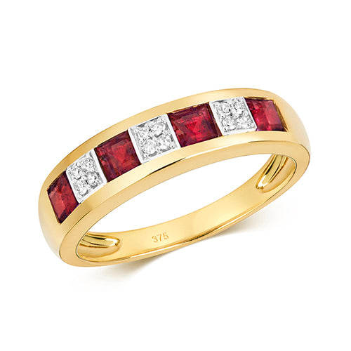 9ct Yellow Gold Diamond & Ruby Eternity Ring - E Bixby Jewellers