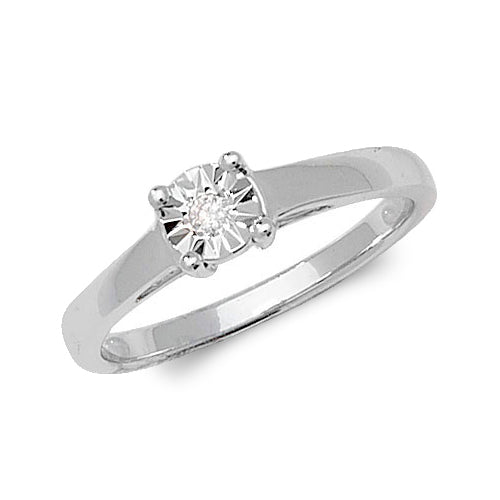 9ct White Gold Diamond Illusion Set Solitaire Ring - E Bixby Jewellers