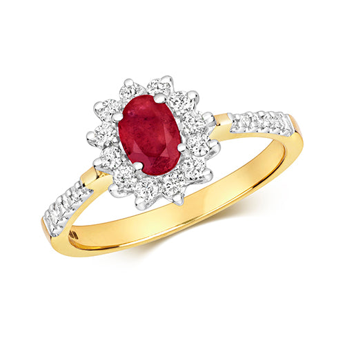 9ct Yellow Gold Diamond and Ruby Cluster Ring - E Bixby Jewellers
