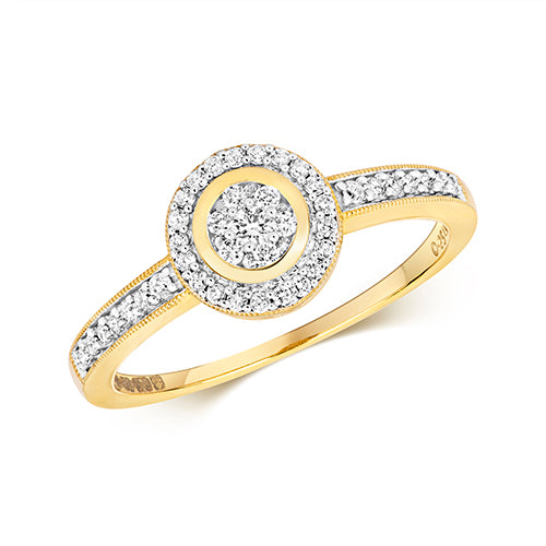 9ct Yellow Gold Diamond Set Shoulders & Around Ring - E Bixby Jewellers