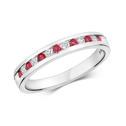 9ct White Gold Diamond & Ruby Half Eternity Ring - E Bixby Jewellers