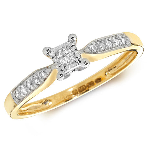 9ct Yellow Gold Diamond Illusion Set Ring - E Bixby Jewellers