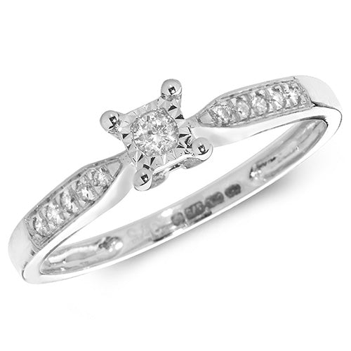 9ct White Gold Diamond Illusion Set Solitaire Ring - E Bixby Jewellers