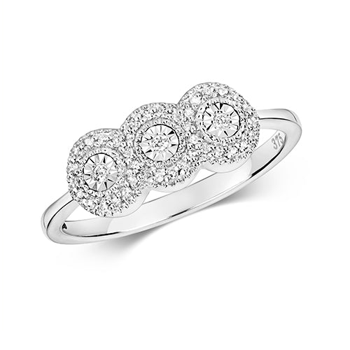 9ct White Gold Diamond Illusion Cluster  Ring - E Bixby Jewellers
