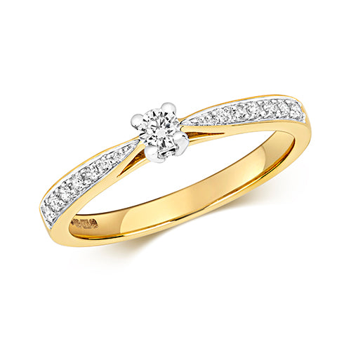 9ct Yellow Gold Diamond Set Shoulder Solitaire Ring - E Bixby Jewellers