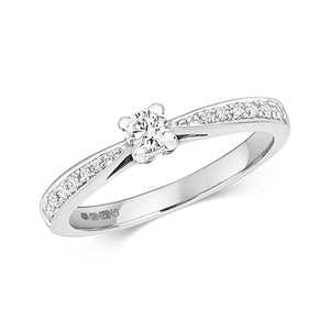 9ct White Gold Diamond Set Shoulder Solitaire Ring - E Bixby Jewellers