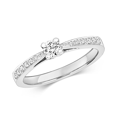 9ct White Gold Diamond Set Shoulder Solitaire Ring - E Bixby Jewellers