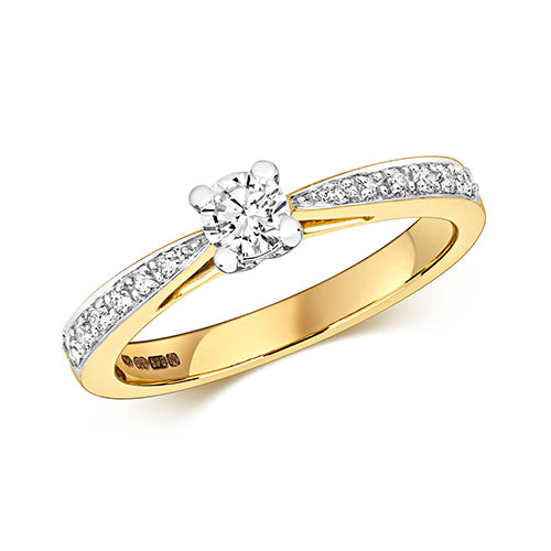 9ct Yellow Gold Diamond Set Shoulder Solitaire Ring - E Bixby Jewellers