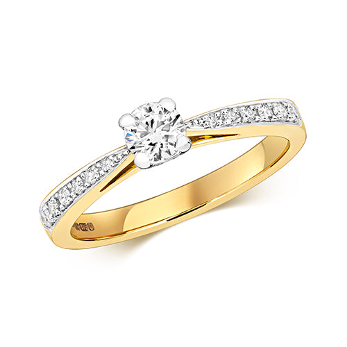 9ct Yellow Gold Diamond Set Shoulder Solitaire with - E Bixby Jewellers
