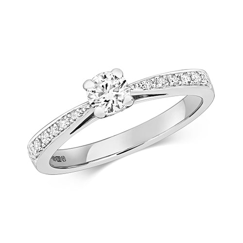 9ct White Gold Diamond Set Shoulder Solitaire Ring - E Bixby Jewellers