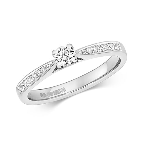 9ct White Gold Diamond Solitaire Set Shoulders Ring - E Bixby Jewellers