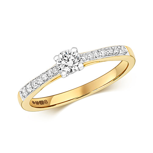 9ct Yellow Gold Diamond Solitaire Set Shoulders Ring - E Bixby Jewellers