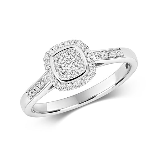 9ct White Gold Diamond Cluster Cushion Ring - E Bixby Jewellers