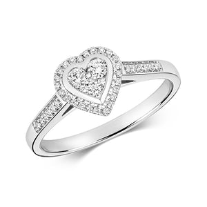 9ct White Gold Diamond Cluster Heart Ring - E Bixby Jewellers