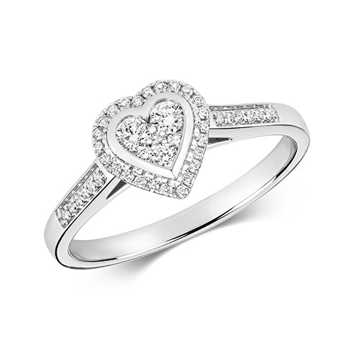 9ct White Gold Diamond Cluster Heart Ring - E Bixby Jewellers