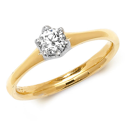 18ct Yellow Gold Diamond 6 Claw Solitaire Ring - E Bixby Jewellers