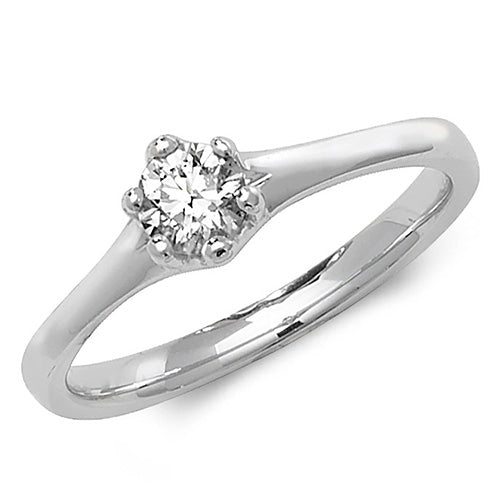 18ct White Gold Diamond 6 Claw Solitaire Ring - E Bixby Jewellers