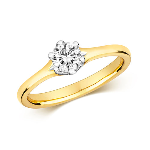 18ct Yellow Gold Diamond 6 Claw Solitaire Ring - E Bixby Jewellers