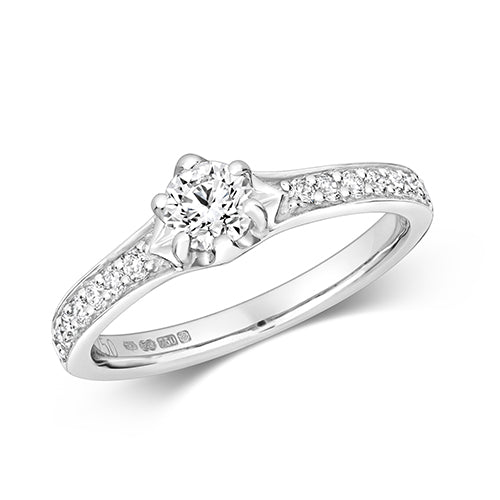 18ct White Gold Diamond Ring Set Shoulders - E Bixby Jewellers