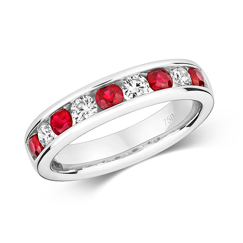 18ct White Gold Diamond & Ruby Eternity Ring - E Bixby Jewellers