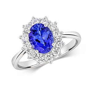 18ct White Gold Diamond Cluster and Oval Tanzanite Ring - E Bixby Jewellers