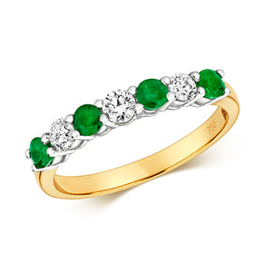 18ct Yellow Gold Diamond and Emerald Claw Set Eternity Ring - E Bixby Jewellers