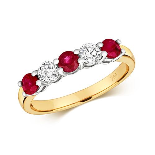 18ct Yellow Gold Diamond & Ruby Claw Set Eternity Ring - E Bixby Jewellers