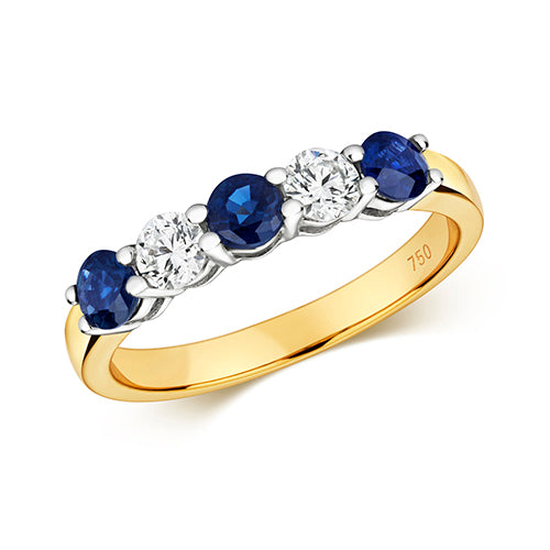 18ct Yellow Gold Diamond & Sapphire Claw Set Eternity Ring - E Bixby Jewellers
