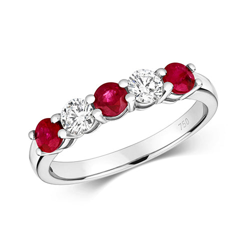 18ct White Gold Diamond & Ruby Claw Set Eternity Ring - E Bixby Jewellers