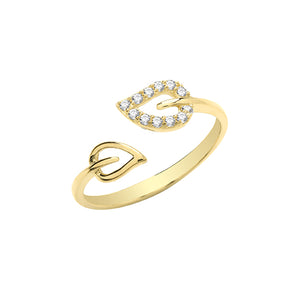 9ct Yellow Gold Ladies CZ Double Leaf Open Ring - E Bixby Jewellers