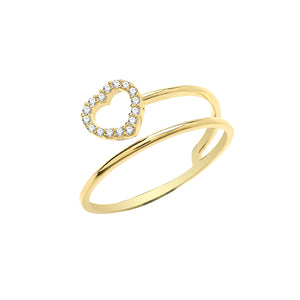 9ct Yellow Gold Ladies CZ Heart + 1/2 Band Ring - E Bixby Jewellers