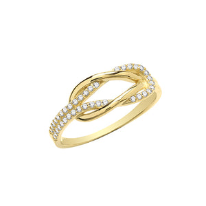 9ct Yellow Gold Ladies CZ Interlocking Ring - E Bixby Jewellers
