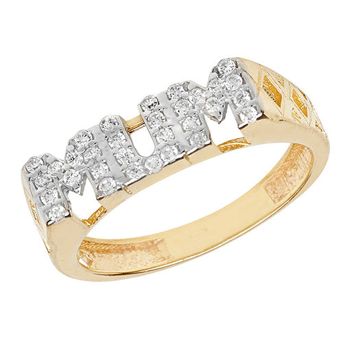 9ct Yellow Gold Ladies Basket Sides Mum CZ Ring - E Bixby Jewellers