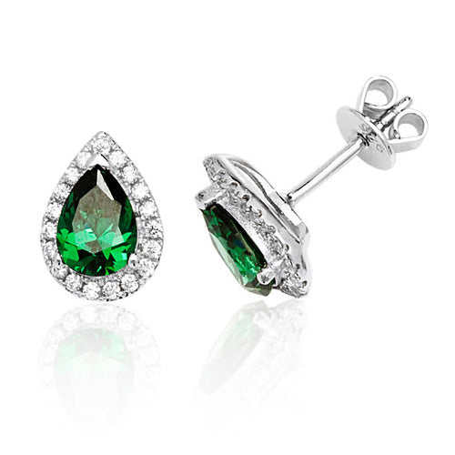 Silver Claw Set Halo Style Pear Shape Green Cz Studs - E Bixby Jewellers