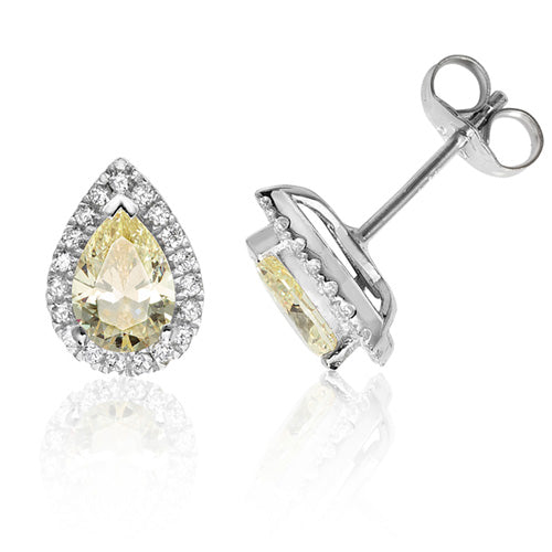 Silver Claw Set Halo Style Pear Shape Ycz Studs - E Bixby Jewellers