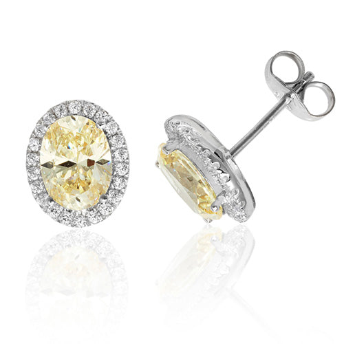 Silver Claw Set Halo Style Oval Yellow Studs - E Bixby Jewellers