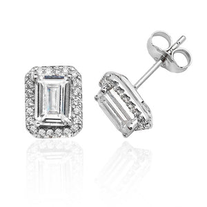 Silver Claw Set Halo Style Em Cut Cz Stud Earrings - E Bixby Jewellers