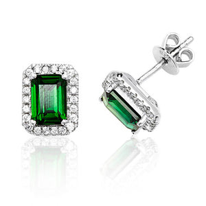 Silver Claw Set Halo Style Em Cut Green Cz Stud Earrings - E Bixby Jewellers