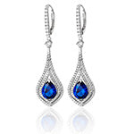 Silver Fancy Tear Shape Cz & Blue Drop Earrings - E Bixby Jewellers