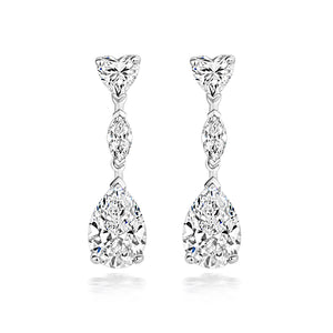 Silver Heart Marquise & Large Pear Cz Drop Earrings - E Bixby Jewellers
