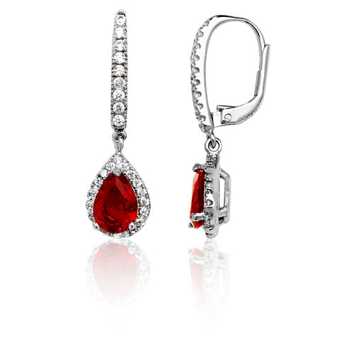 Silver Red Fancy Pear Shape & White Cz Drop Earrings - E Bixby Jewellers