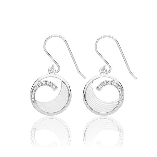 Silver Mother Of Pearl & Cz Earrings Drop Earrings - E Bixby Jewellers