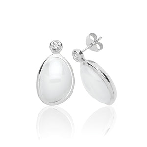 Silver White Moon Stone & Cz Stud Earrings - E Bixby Jewellers
