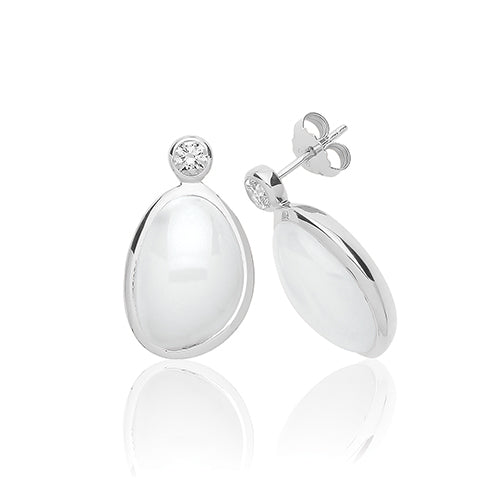Silver White Moon Stone & Cz Stud Earrings - E Bixby Jewellers