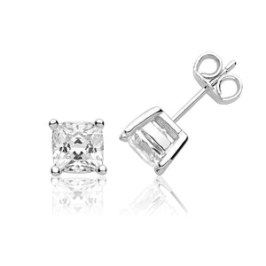 Silver Stone 6mm Cushion Cut Claw Set Stud Earrings  (Swarovski Cz) - E Bixby Jewellers