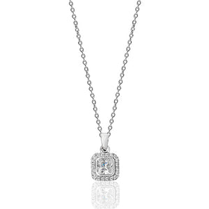 Silver Bezel Square Halo Pendant  + 18" Chain - E Bixby Jewellers