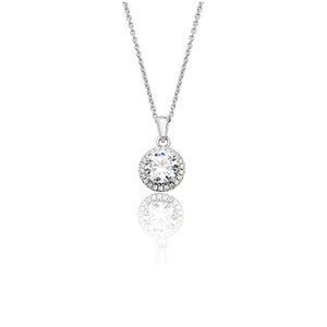 Silver Claw Set Round Halo Style Round Cz Pendant +18" Chain - E Bixby Jewellers