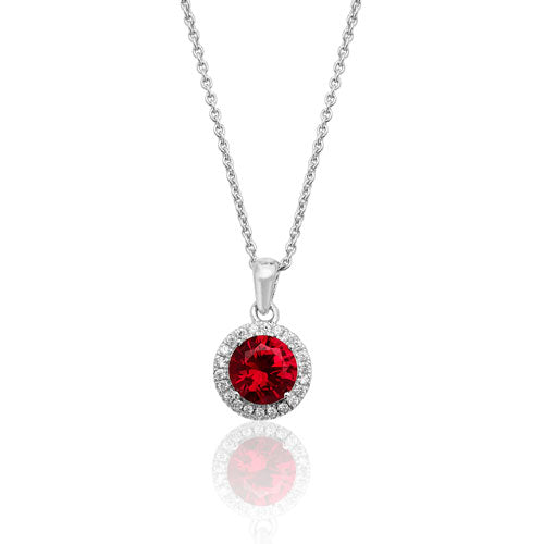 Silver Claw Set Round Halo Style Red Pendant  + 18